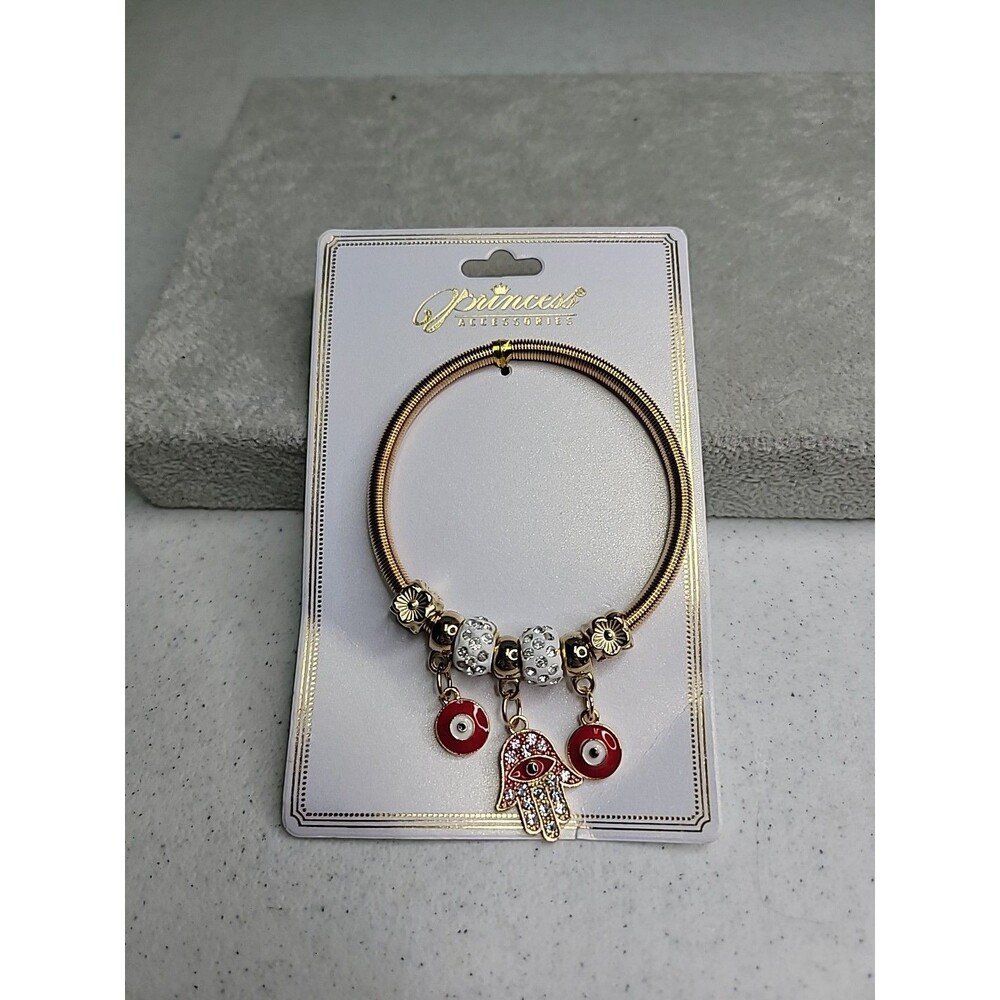 Red Hamasa Hand Evil Eye Charm Bracelet Stretch New  Princess Accessories 6.75"
